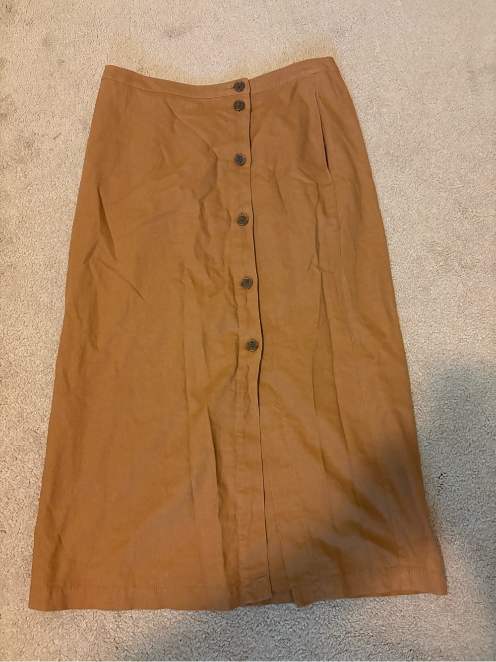 Treasure & Bond Camel Button-Front Midi Skirt